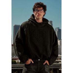 NWT! Youngla Men's 5094 Superman Shield Hoodies Black Wash X-LARGE